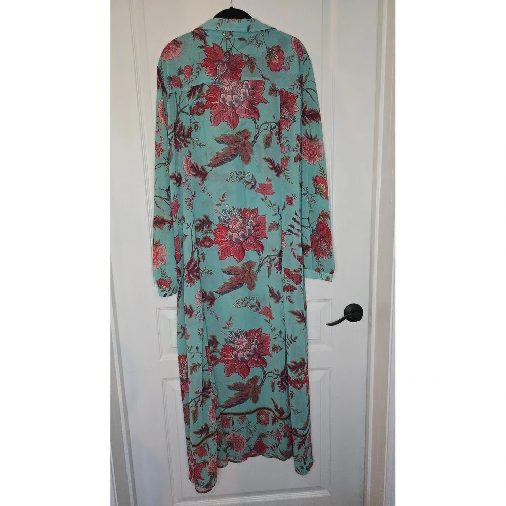 Soft Surroundings Floral Button Down Maxi Dress Turquoise Red Plus Size 3X - Picture 3 of 11